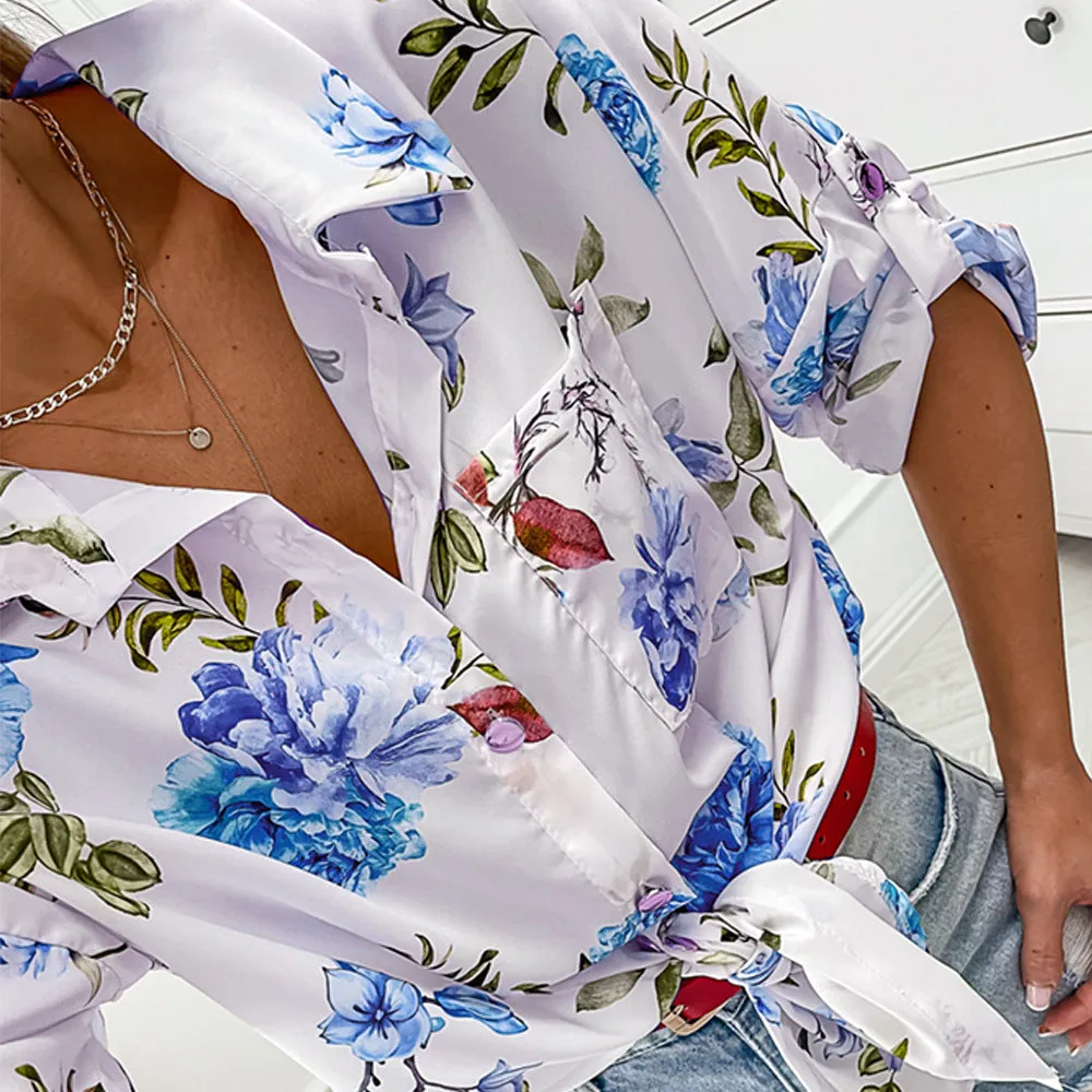 Floral Print Mid-Sleeve Blouse Fashion Shirt Wholesale Womens Tops