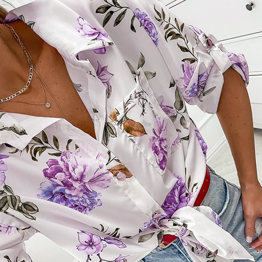 Floral Print Mid-Sleeve Blouse Fashion Shirt Wholesale Womens Tops