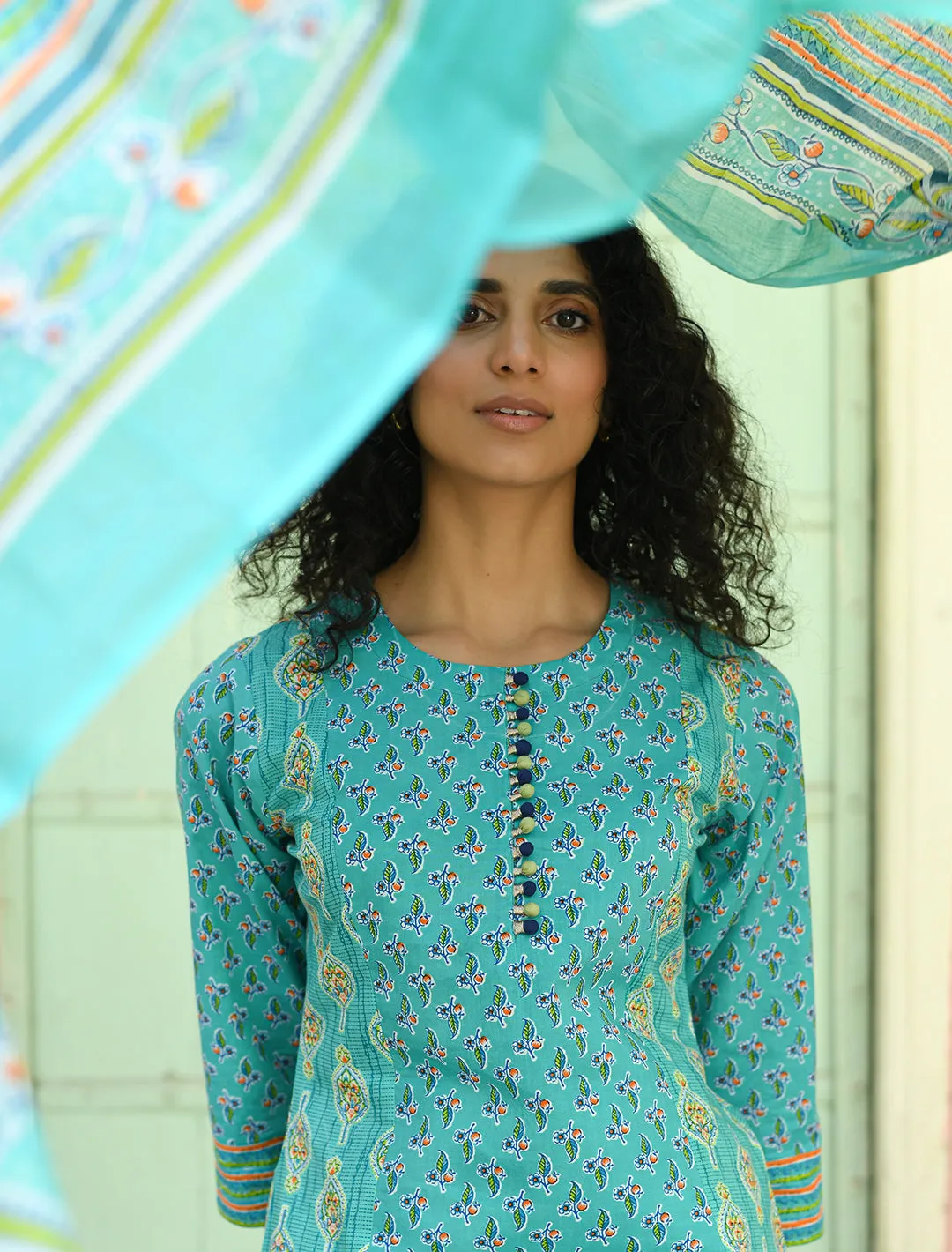 Green Floral Printed Regular Pure Cotton 3-Piece Kurta Suit Set