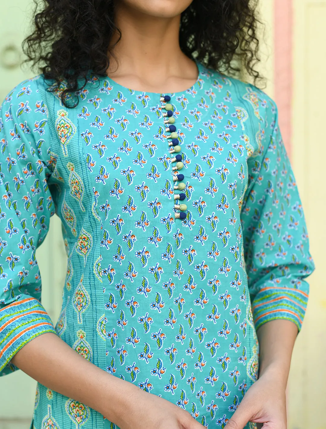 Green Floral Printed Regular Pure Cotton 3-Piece Kurta Suit Set