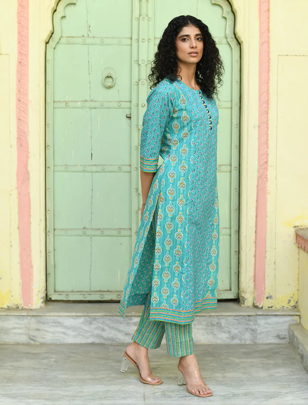 Green Floral Printed Regular Pure Cotton 3-Piece Kurta Suit Set