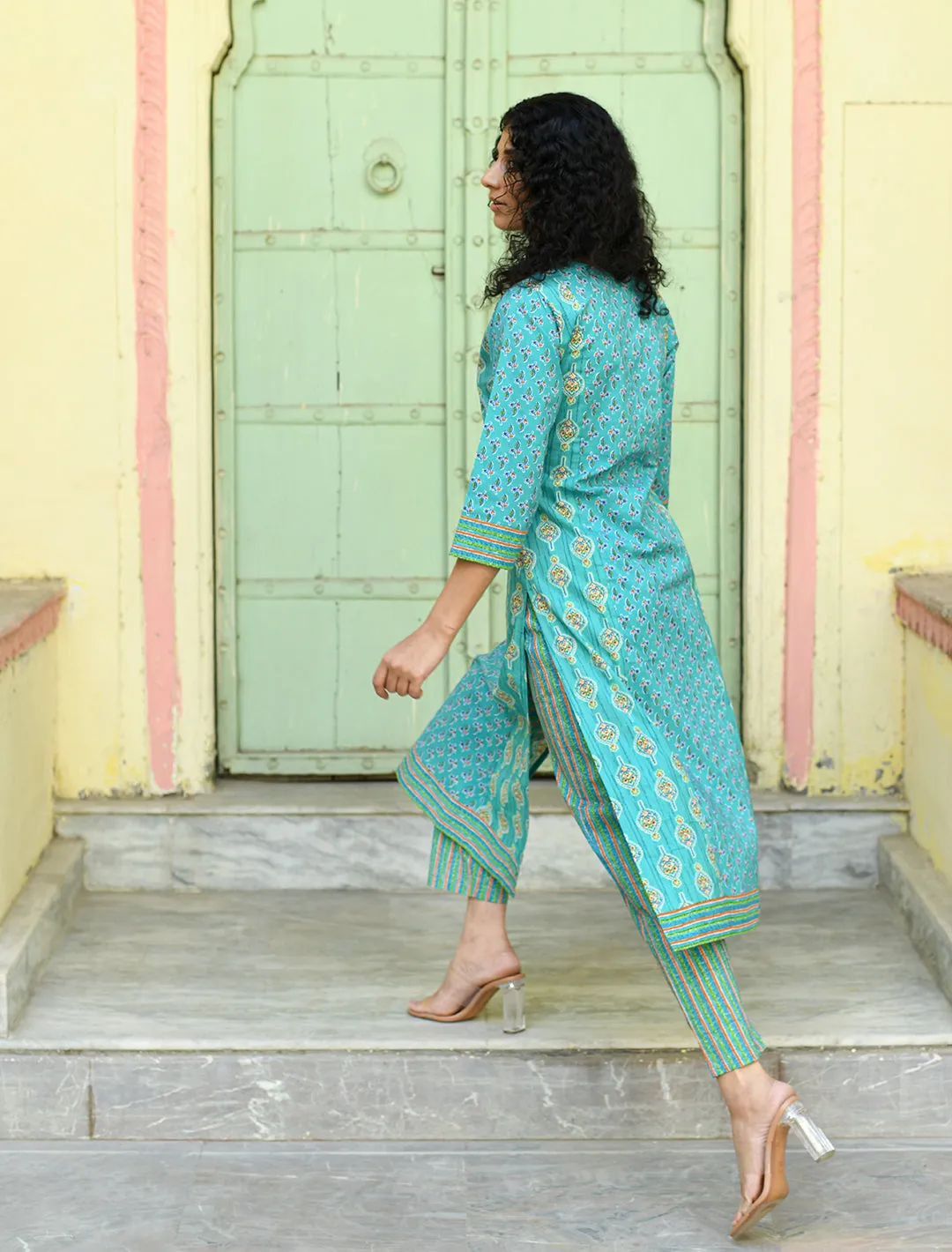 Green Floral Printed Regular Pure Cotton 3-Piece Kurta Suit Set