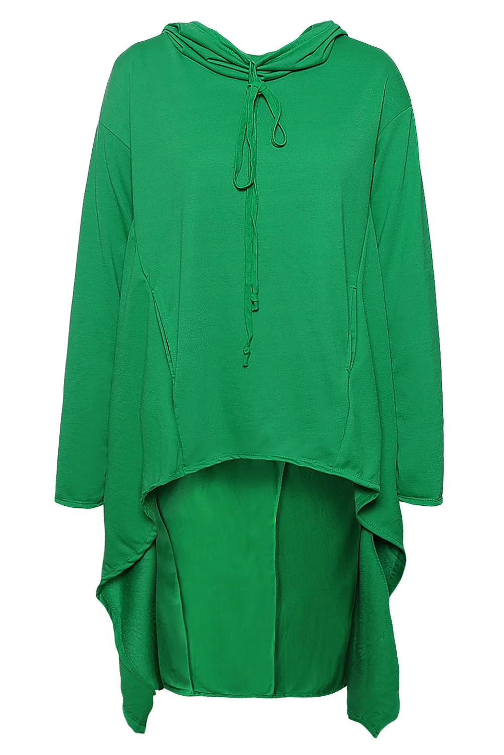 Green Plain Drawstring Irregular Oversize Hoodie