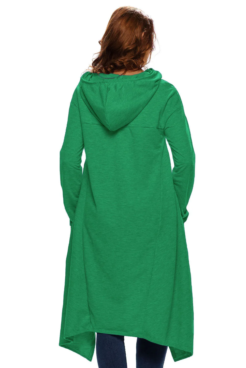 Green Plain Drawstring Irregular Oversize Hoodie