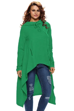Green Plain Drawstring Irregular Oversize Hoodie