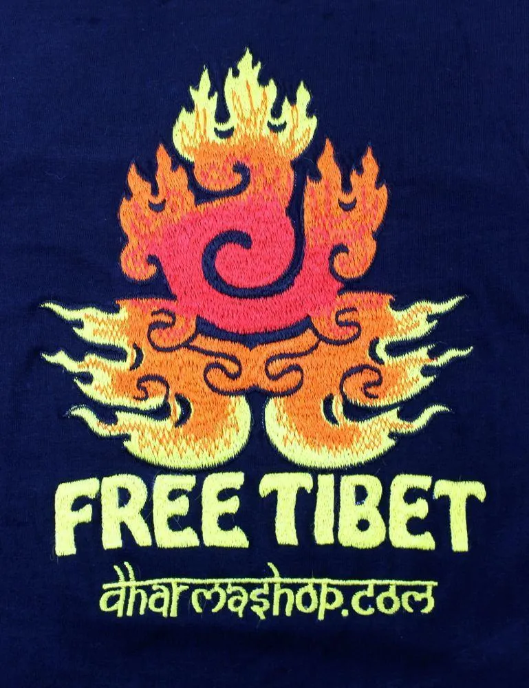 Hand Embroidered Free Tibet Flame T Shirt