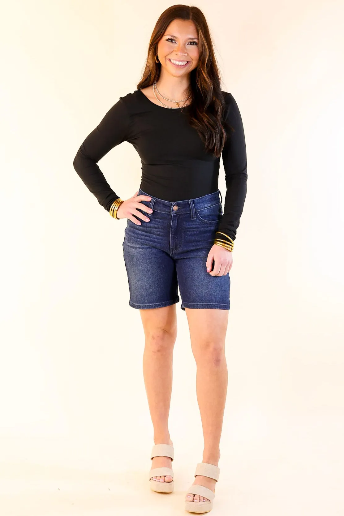 Judy Blue | On the Go Bermuda Shorts in Dark Wash