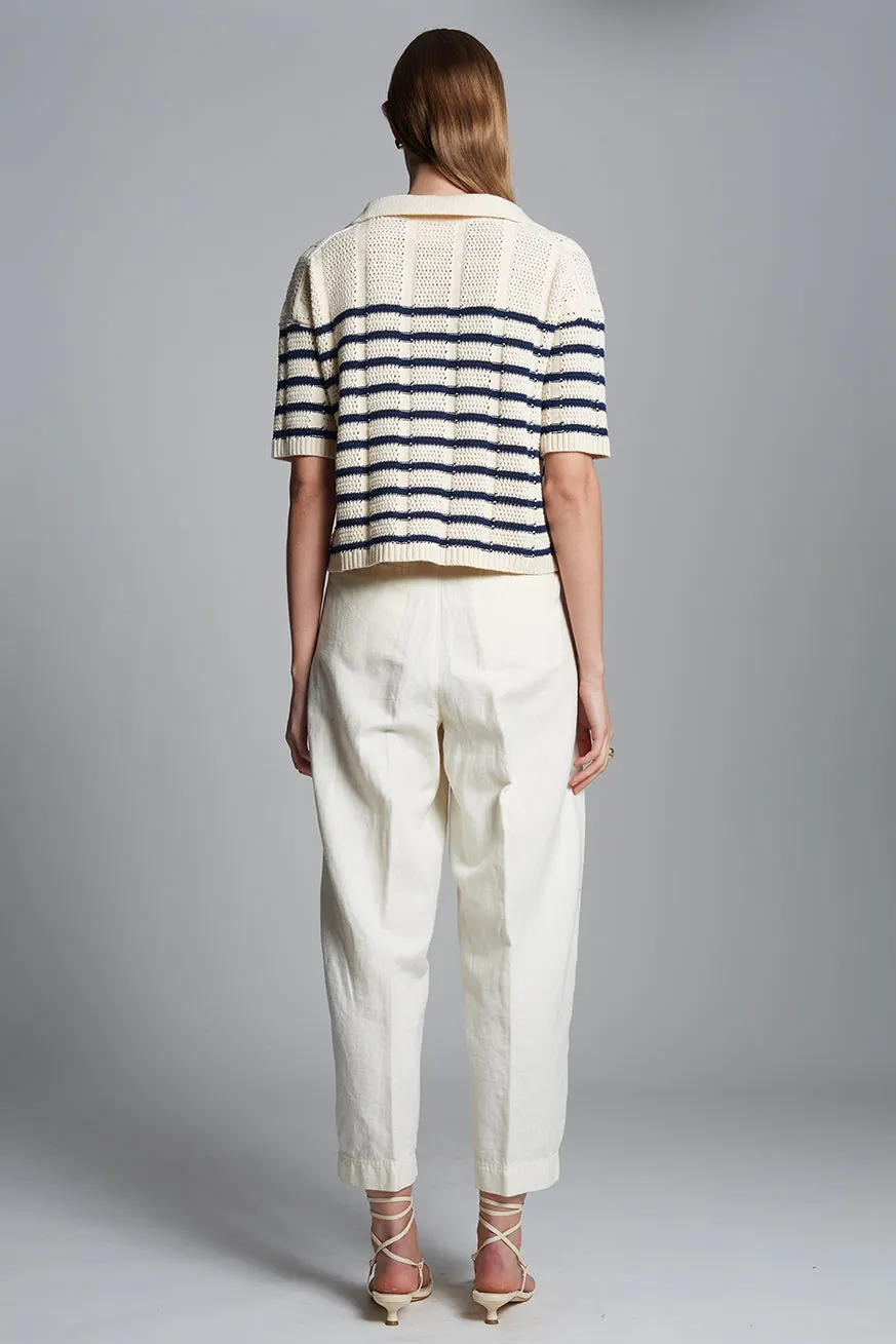 Laria Striped Sweater-Ivory & Navy