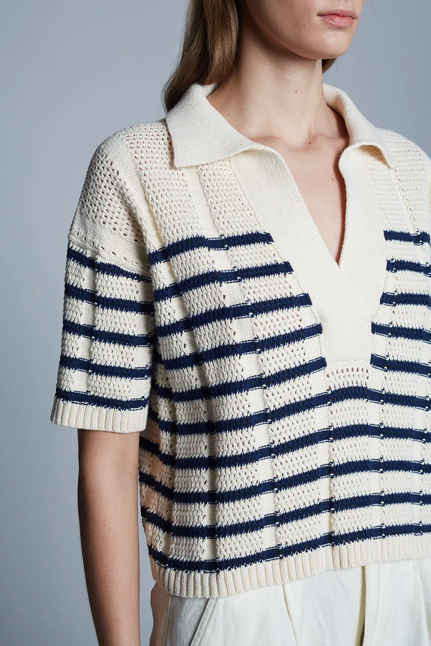 Laria Striped Sweater-Ivory & Navy