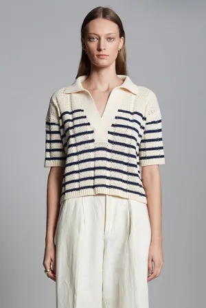 Laria Striped Sweater-Ivory & Navy