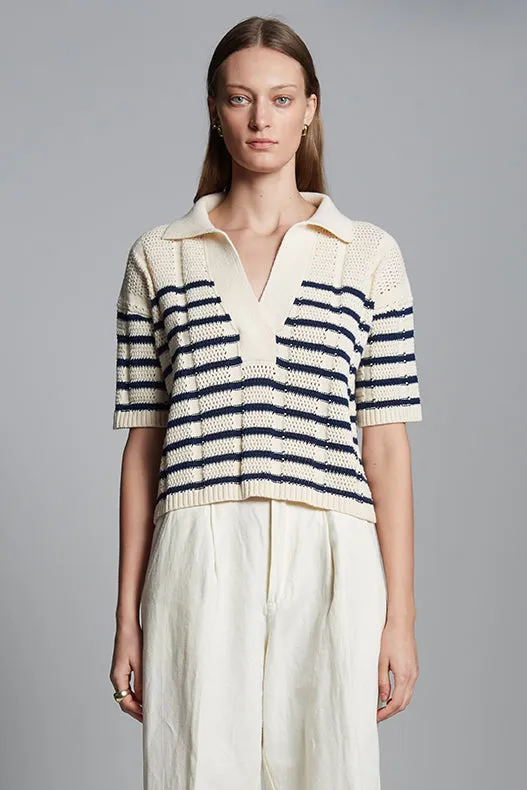 Laria Striped Sweater-Ivory & Navy