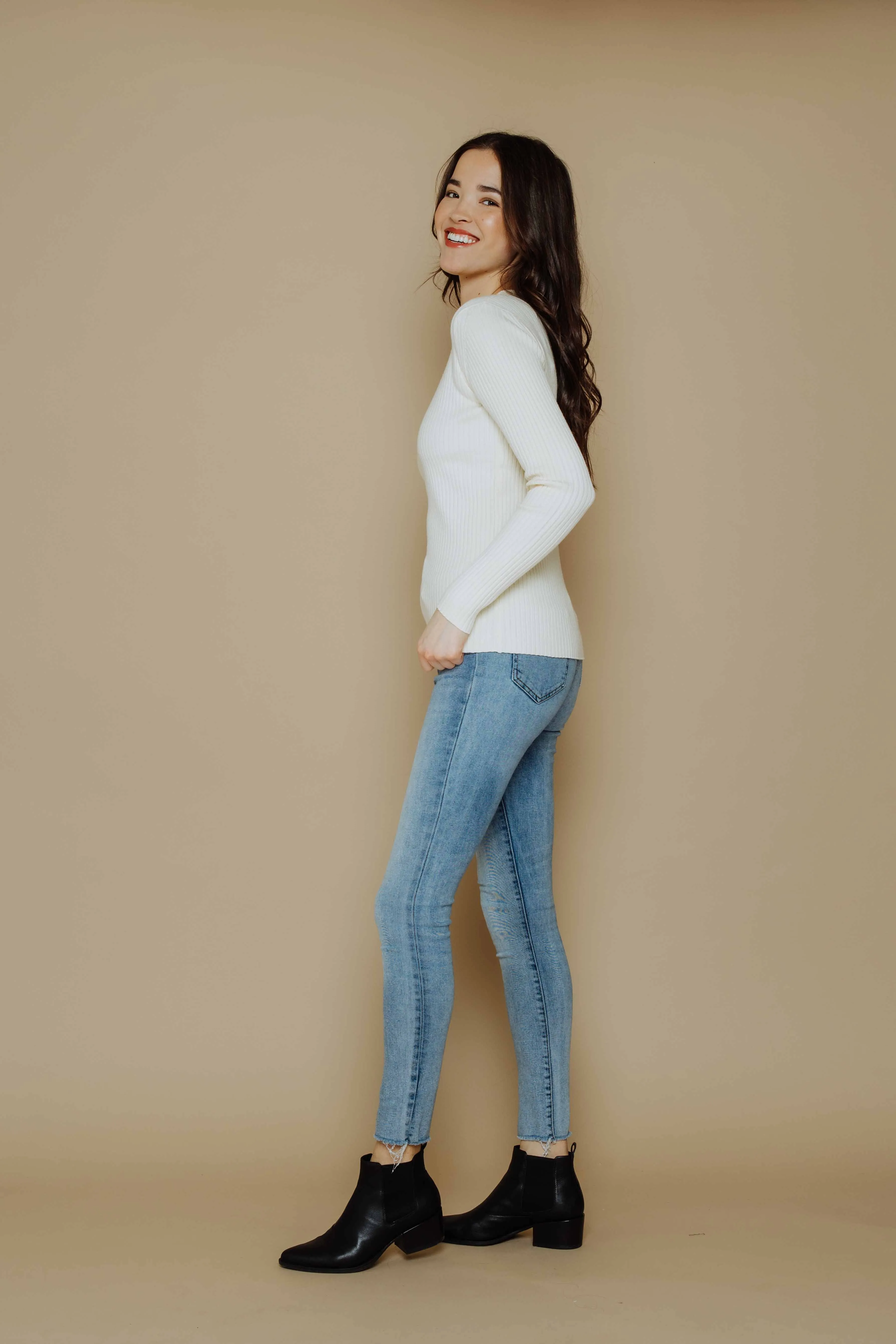 Len-Slim Rib Crew Pullover