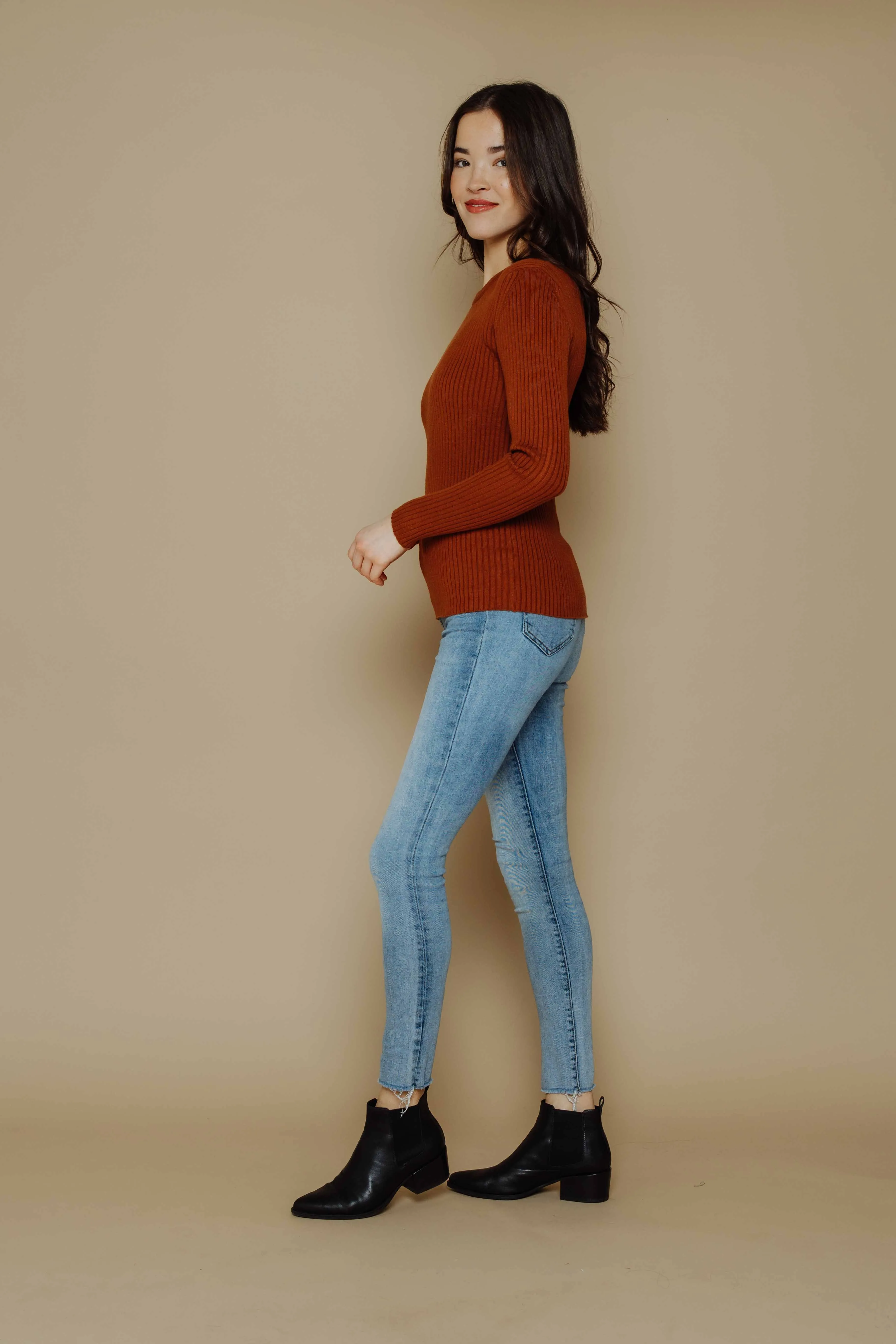 Len-Slim Rib Crew Pullover