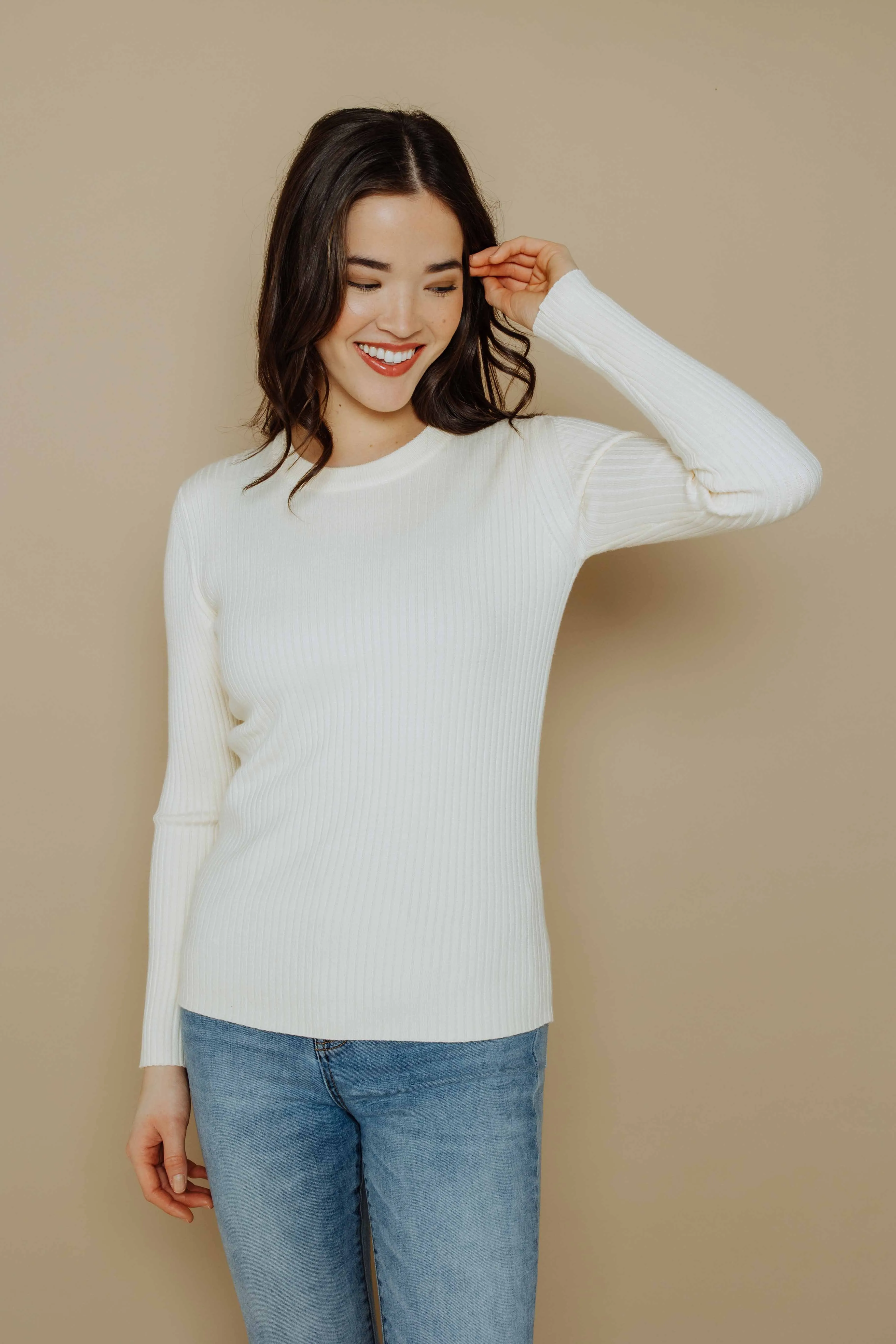 Len-Slim Rib Crew Pullover