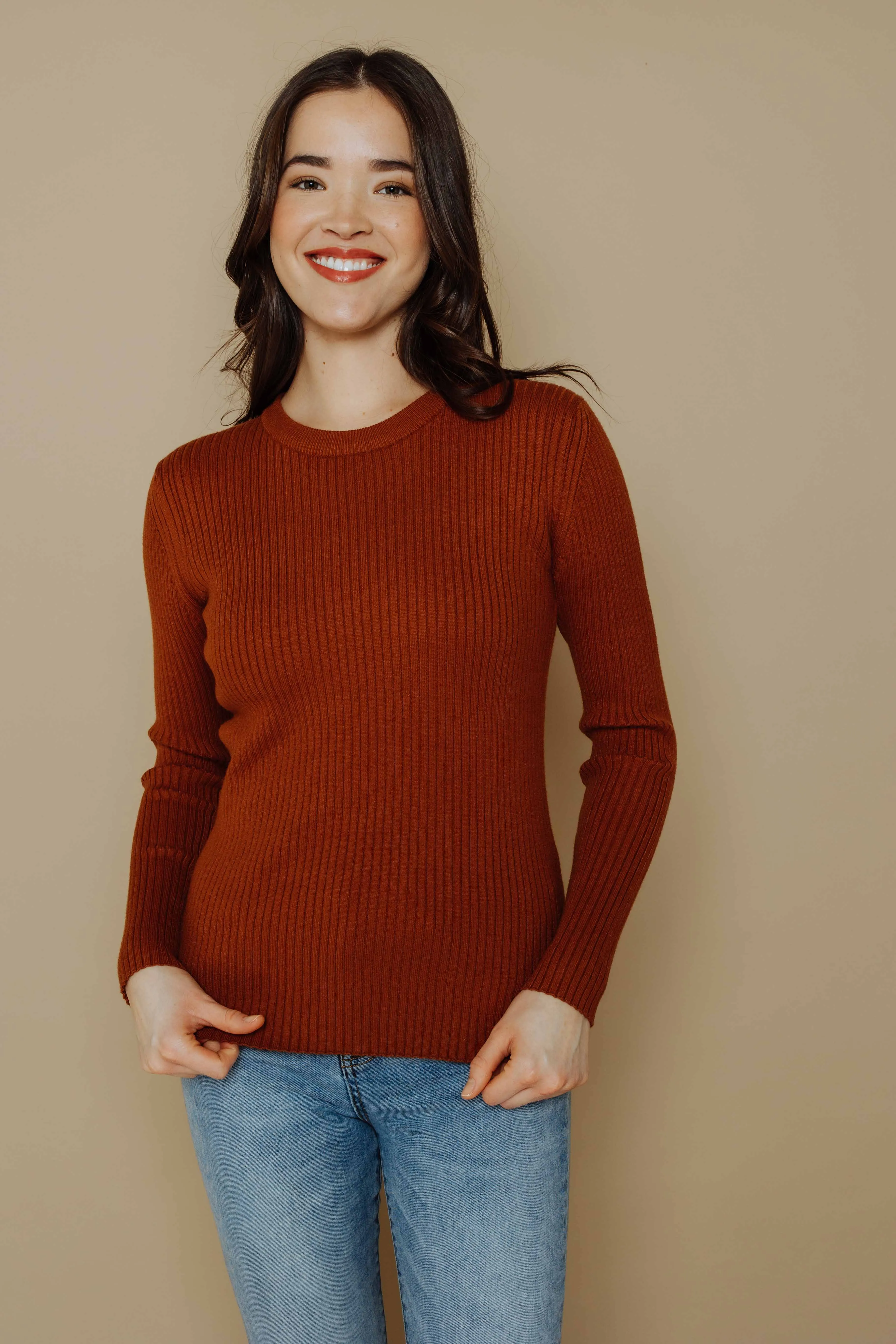 Len-Slim Rib Crew Pullover