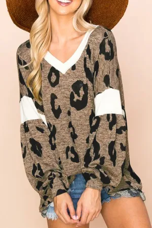 Leopard Women Blouse V-Neck Long Sleeve Casual Women Fashion Tops