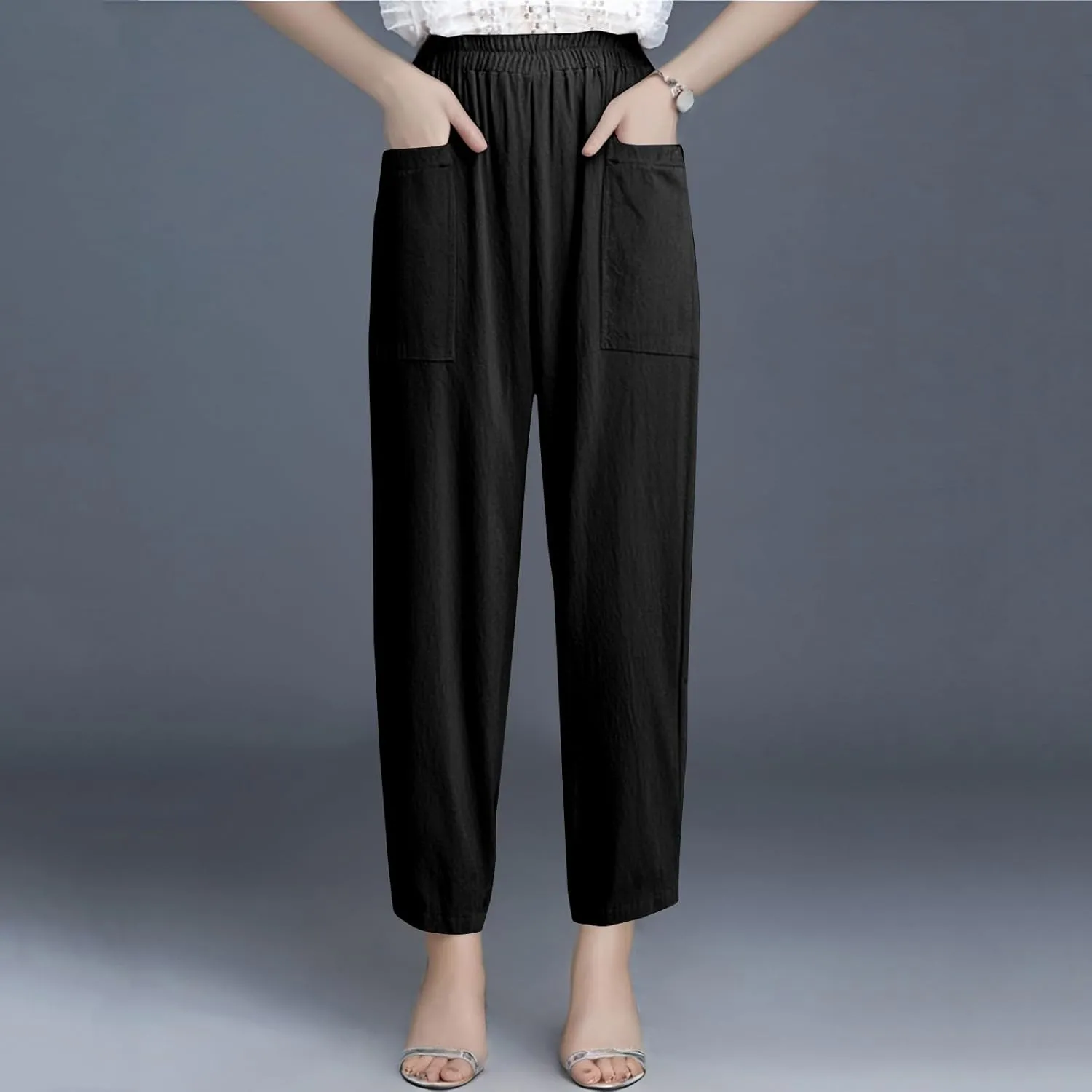 Loose Linen Pants for Women Summer High Waisted Wide Legged Pants Palazzo Pant Travel Trouser Pant with Pockets