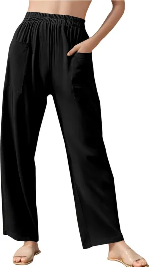 Loose Linen Pants for Women Summer High Waisted Wide Legged Pants Palazzo Pant Travel Trouser Pant with Pockets