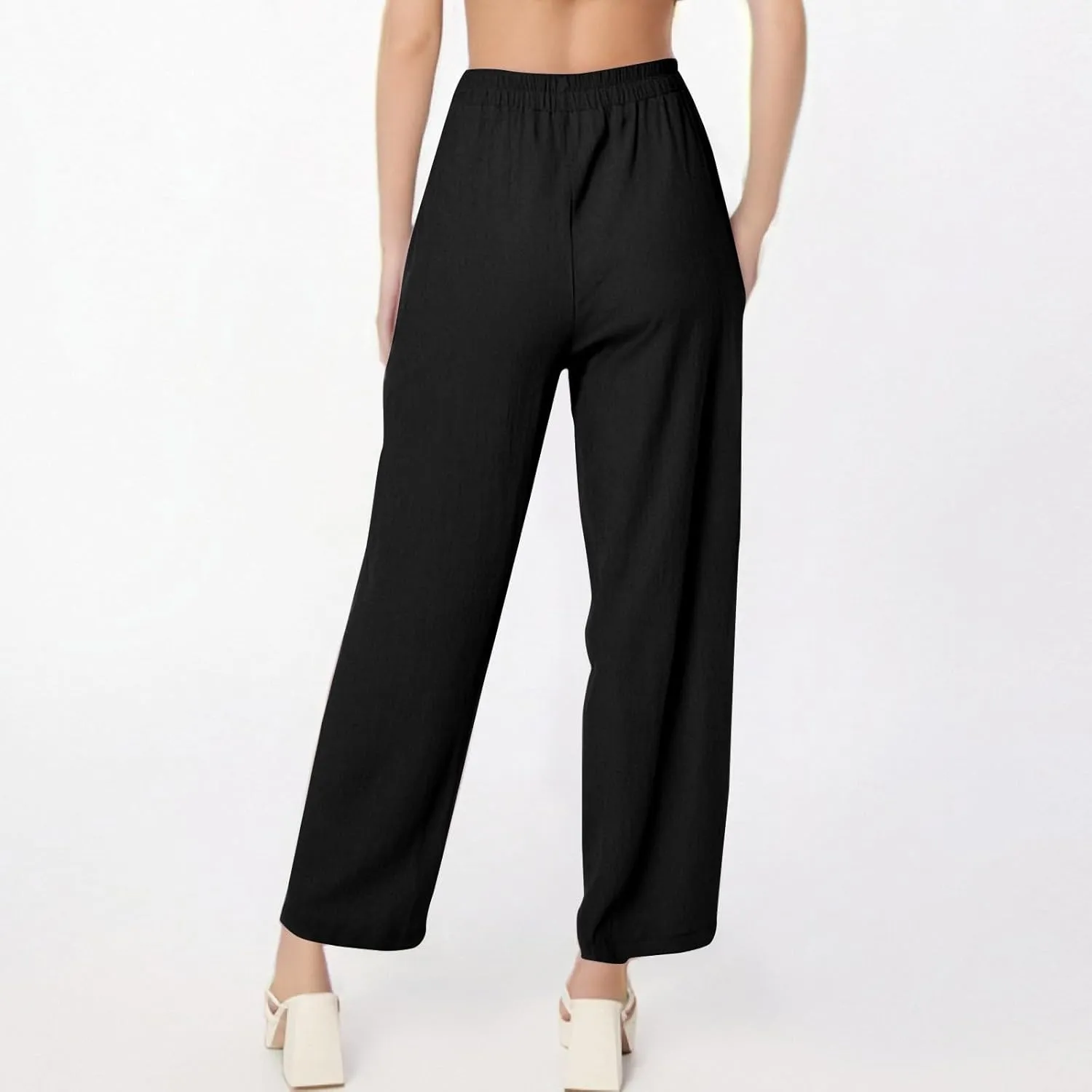 Loose Linen Pants for Women Summer High Waisted Wide Legged Pants Palazzo Pant Travel Trouser Pant with Pockets
