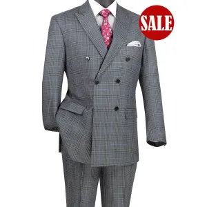 Luxurious Men's Double-Breasted Glen Plaid Suit Charcoal