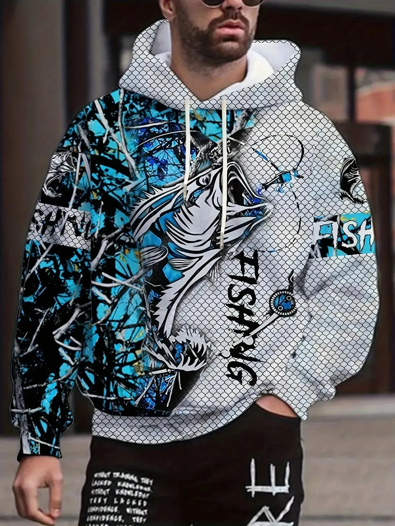 Men's Casual Fishing Pattern 3D Print Hoodie Sweatshirt