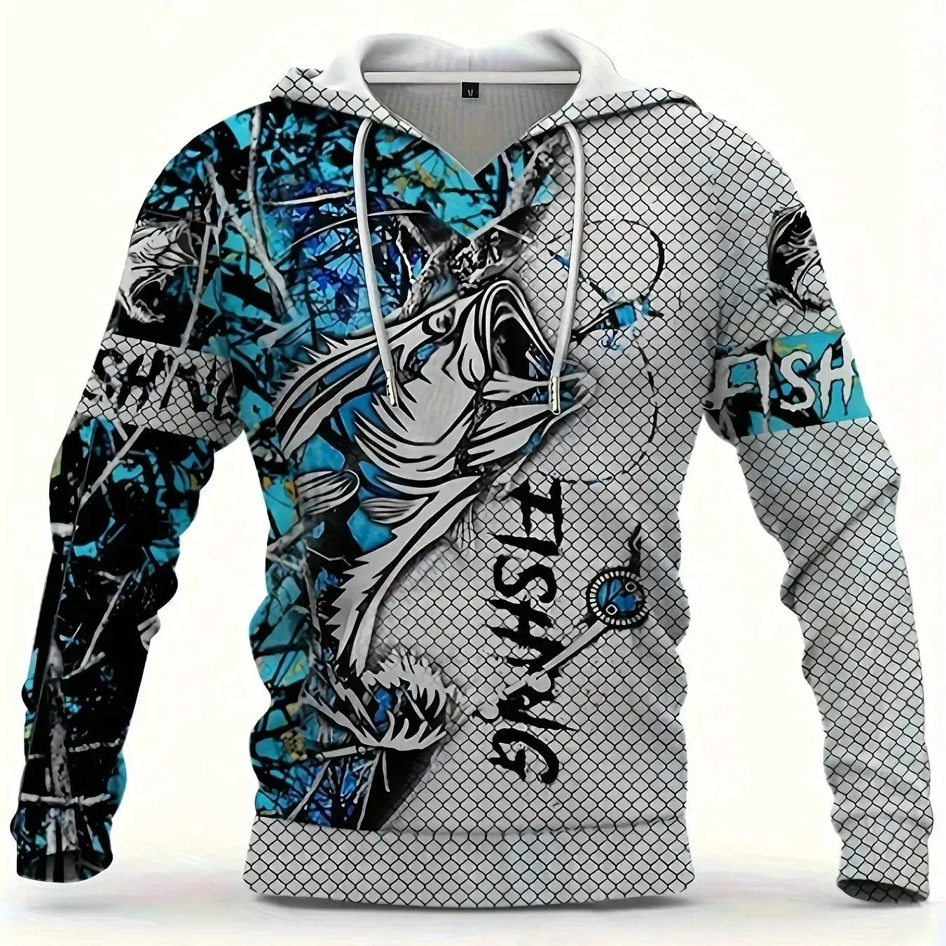 Men's Casual Fishing Pattern 3D Print Hoodie Sweatshirt