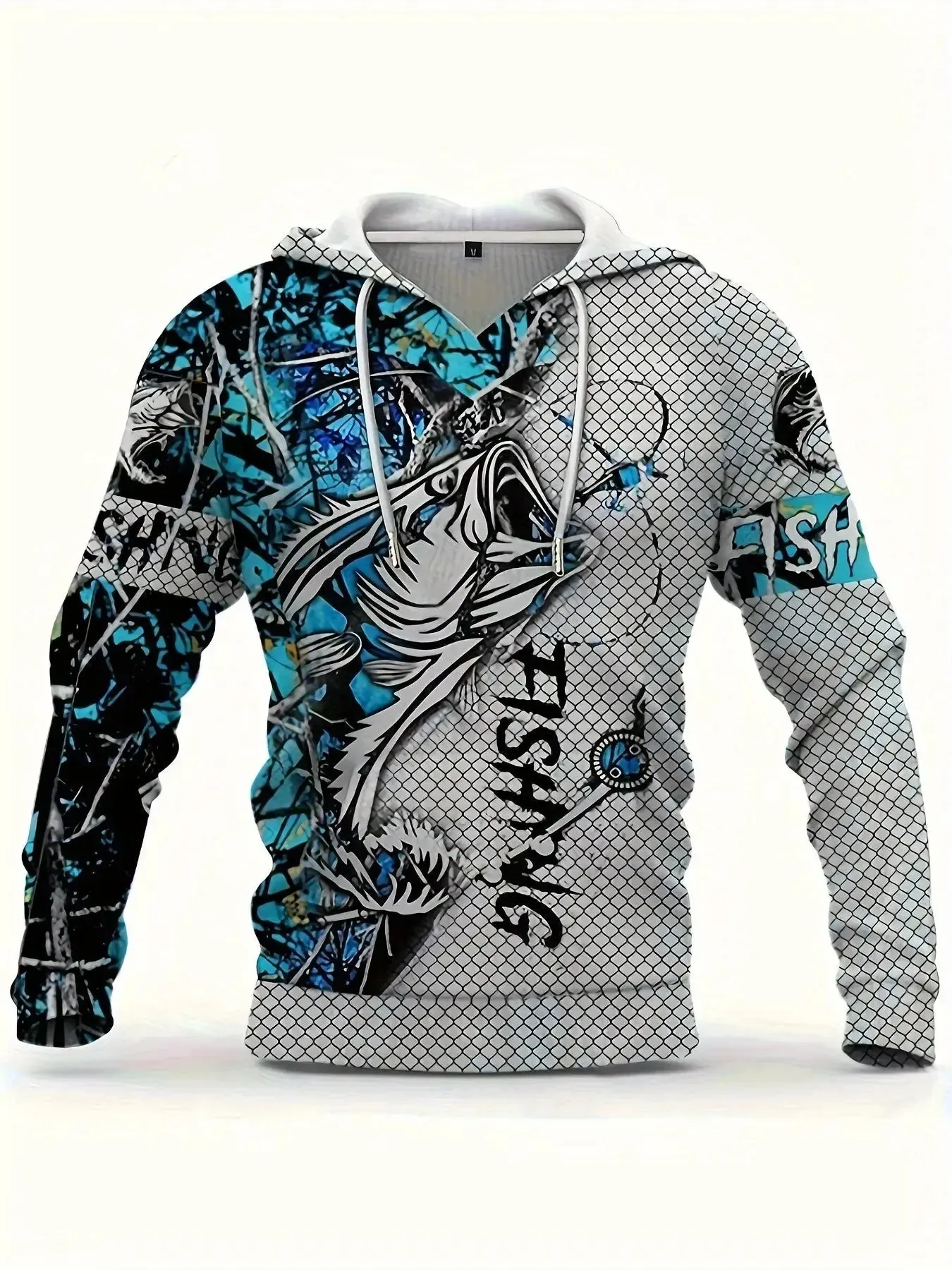 Men's Casual Fishing Pattern 3D Print Hoodie Sweatshirt