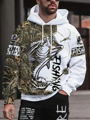 Men's Casual Fishing Pattern 3D Print Hoodie Sweatshirt