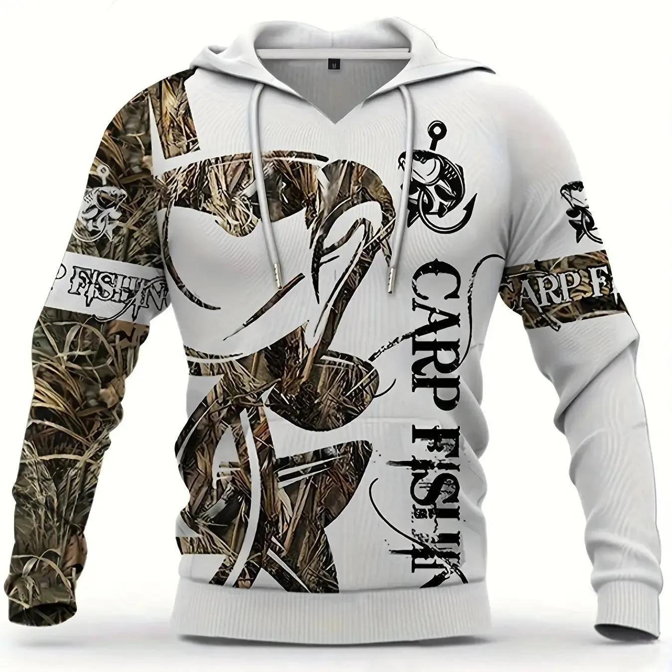 Men's Casual Fishing Pattern 3D Print Hoodie Sweatshirt