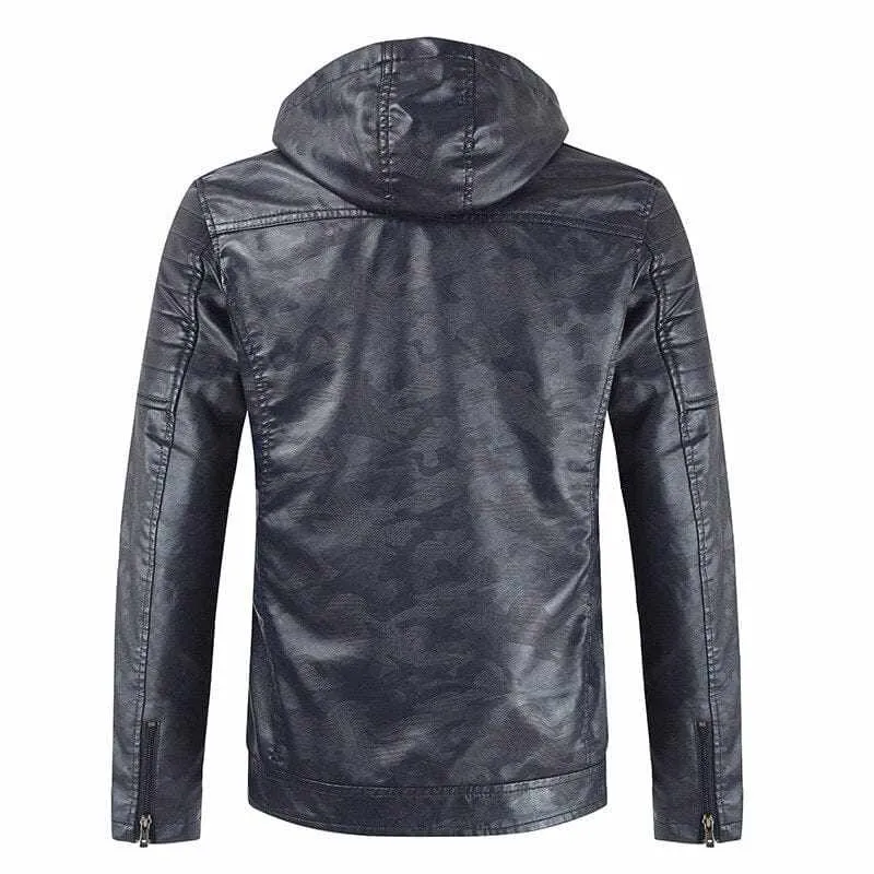 Men's Faux Leather Hooded Warm Winter Motorcycle  Jackets