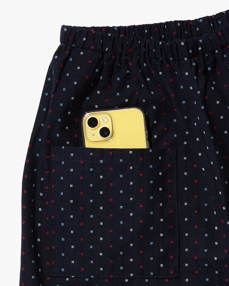 Monpe Pants, Women's, Indigo with White, Red and Blue Squares