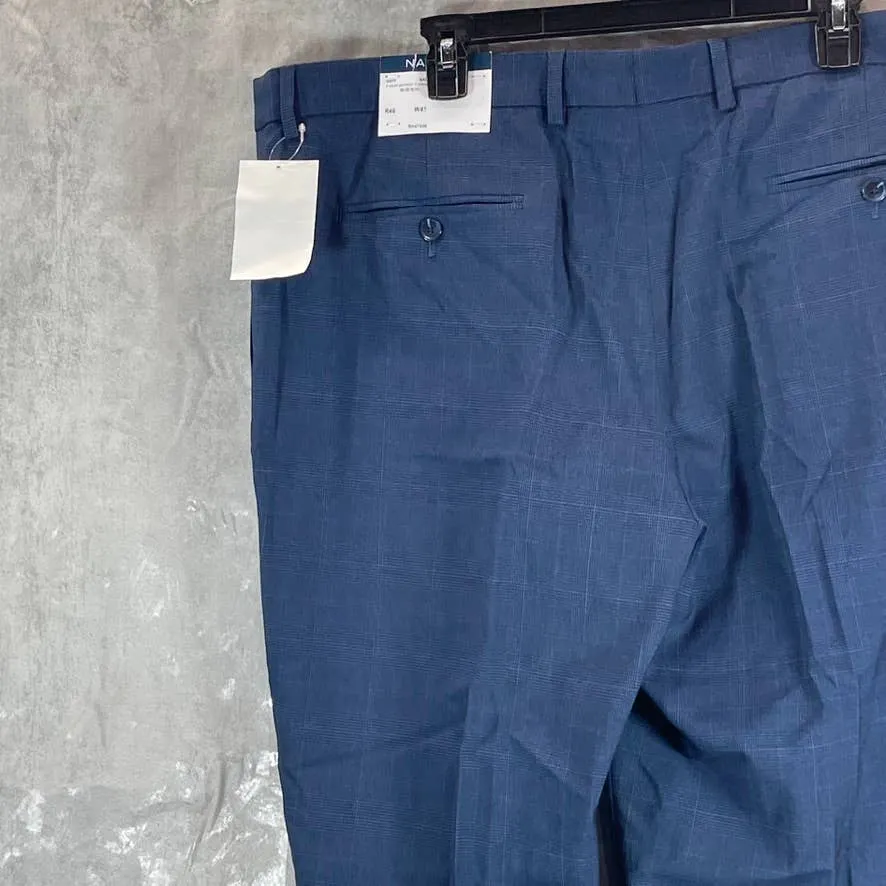 NAUTICA Men's Navy Plaid Modern-Fit Bi-Stretch Suit Pants SZ 41X32