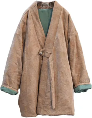 NFYM Women's Quilted Jacket Cardigan Jacquard Cotton Linen Long Sleeve Open Front Hanfu Style Padded Quilted Coats