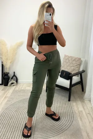 Nicky Khaki High Waisted Pocket Detail Cargo Jogger Trousers