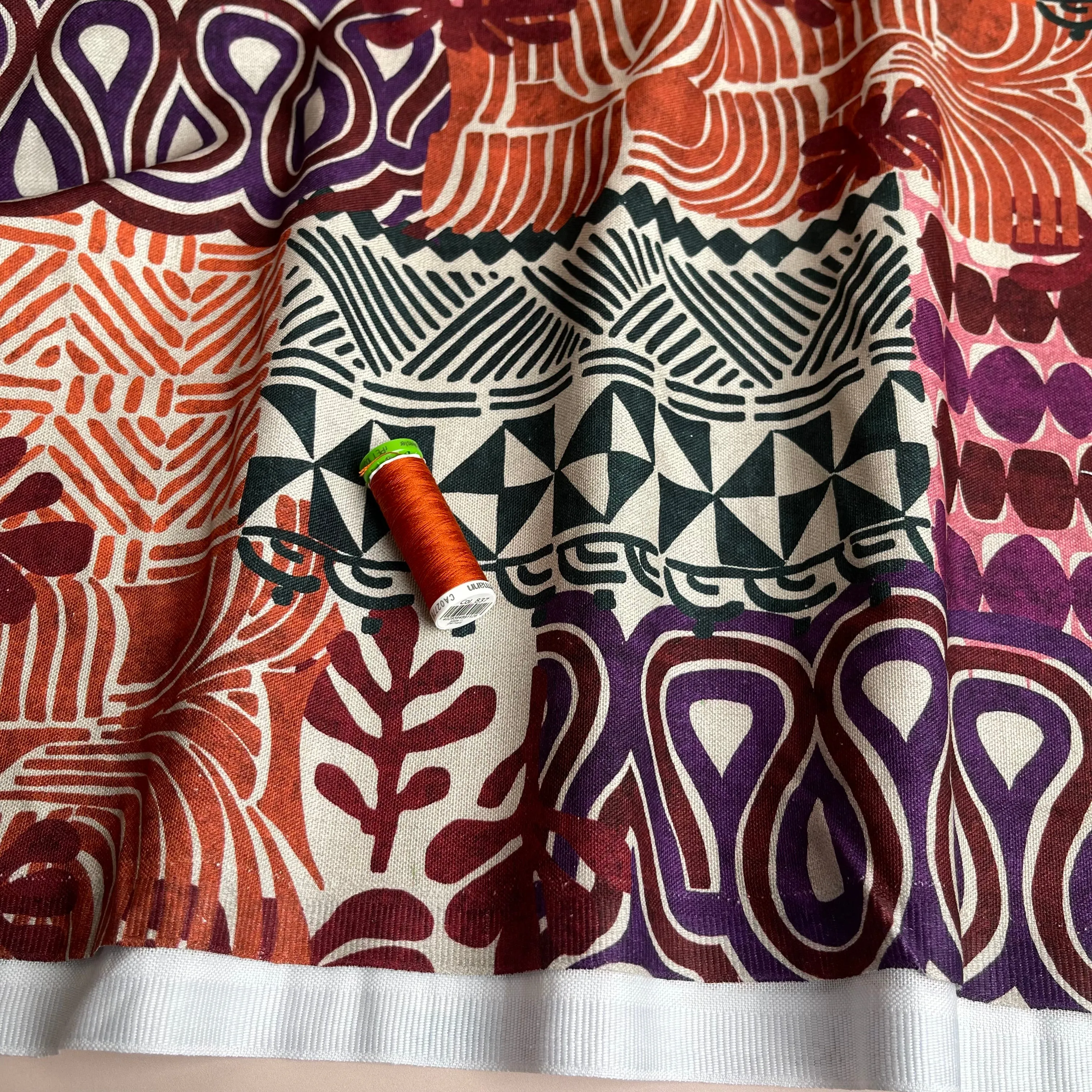 Painted Aztec in Rust Cotton Canvas Fabric