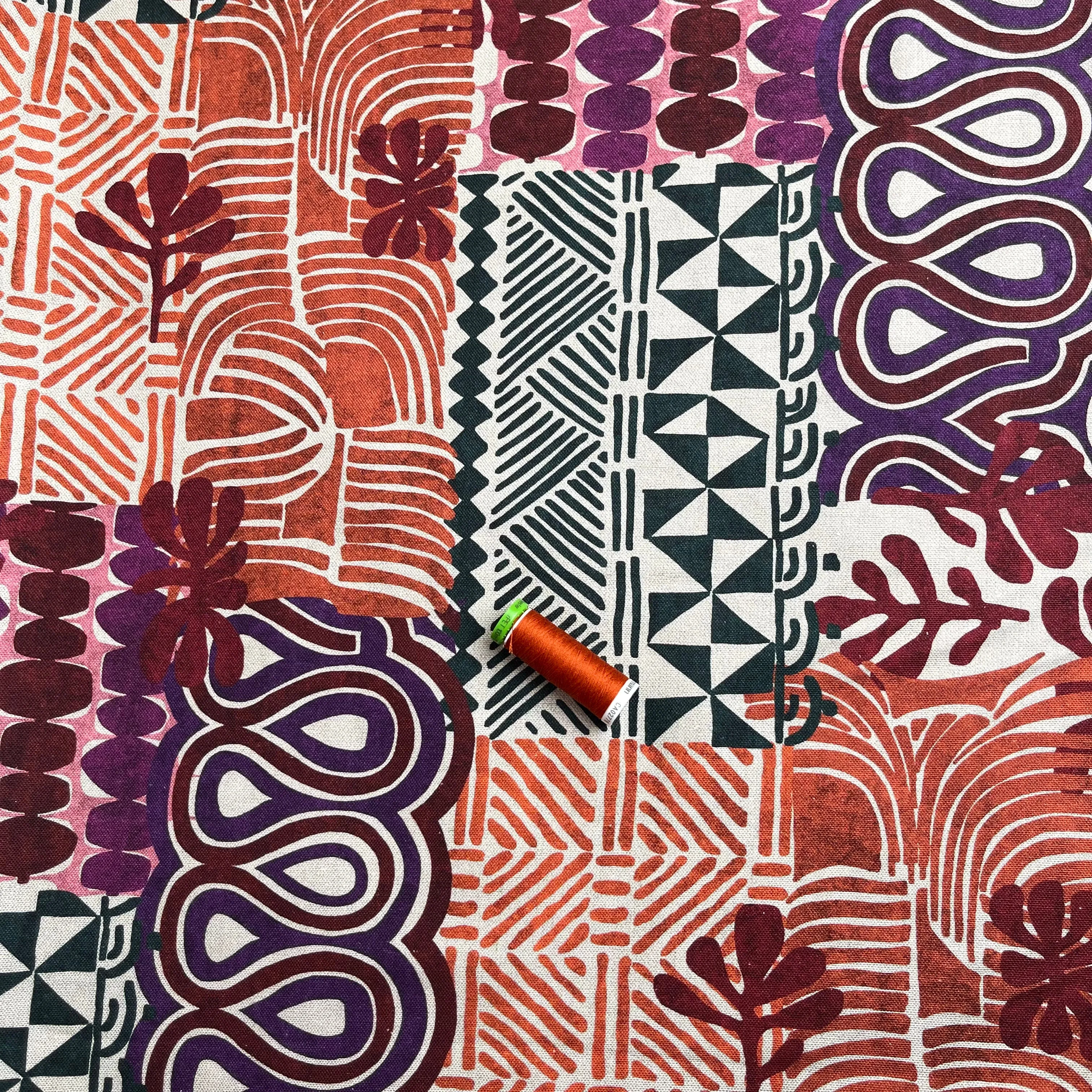 Painted Aztec in Rust Cotton Canvas Fabric