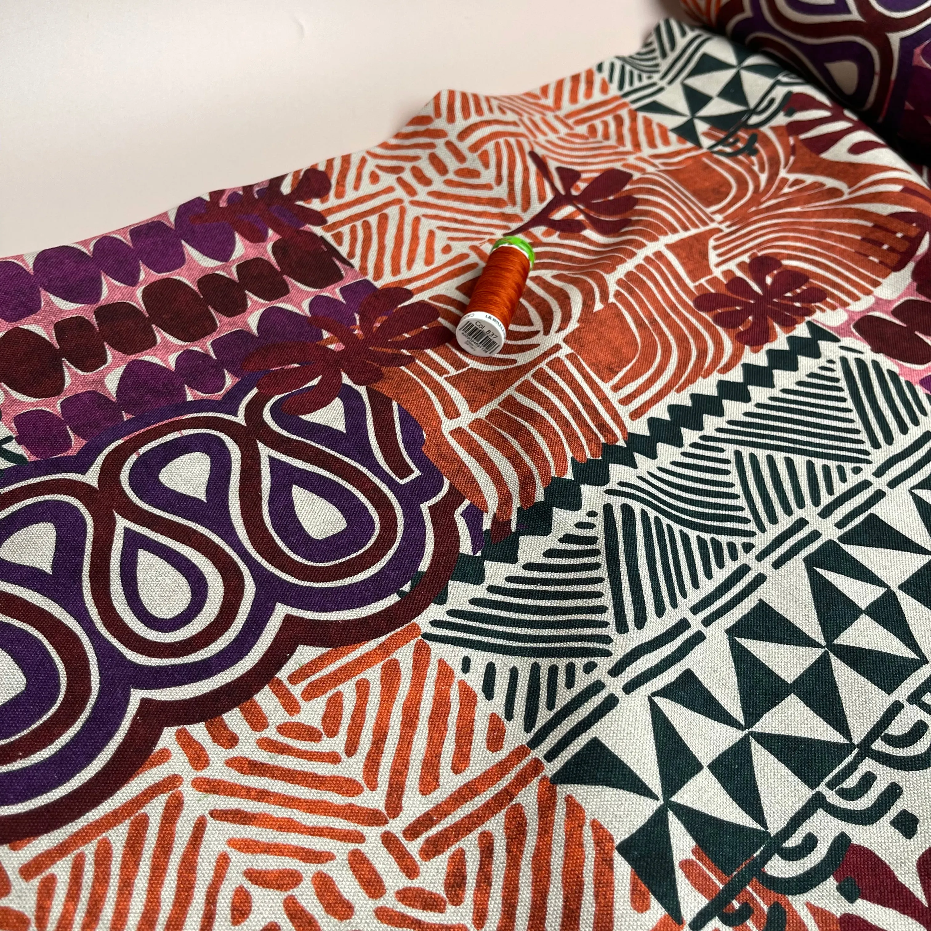 Painted Aztec in Rust Cotton Canvas Fabric