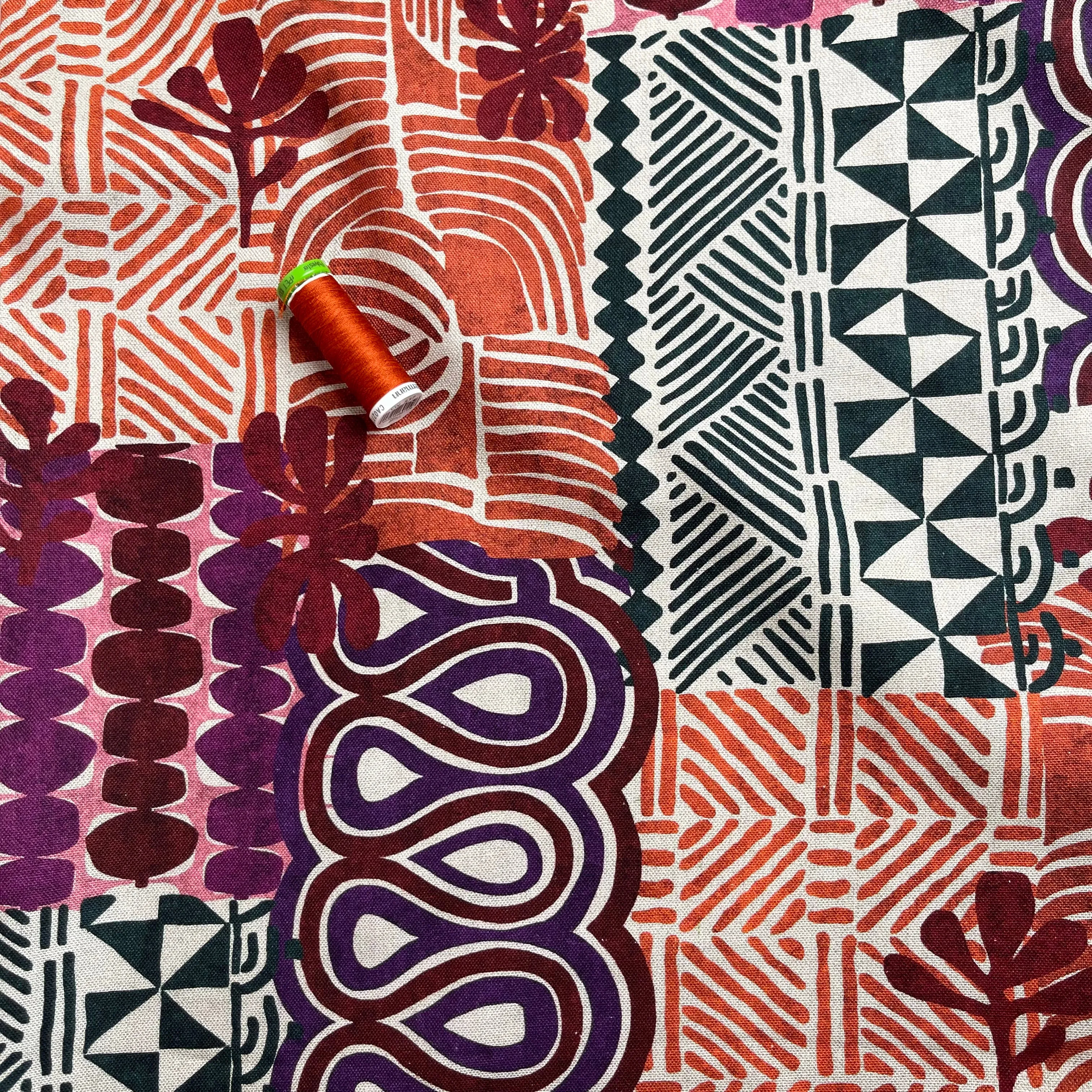 Painted Aztec in Rust Cotton Canvas Fabric