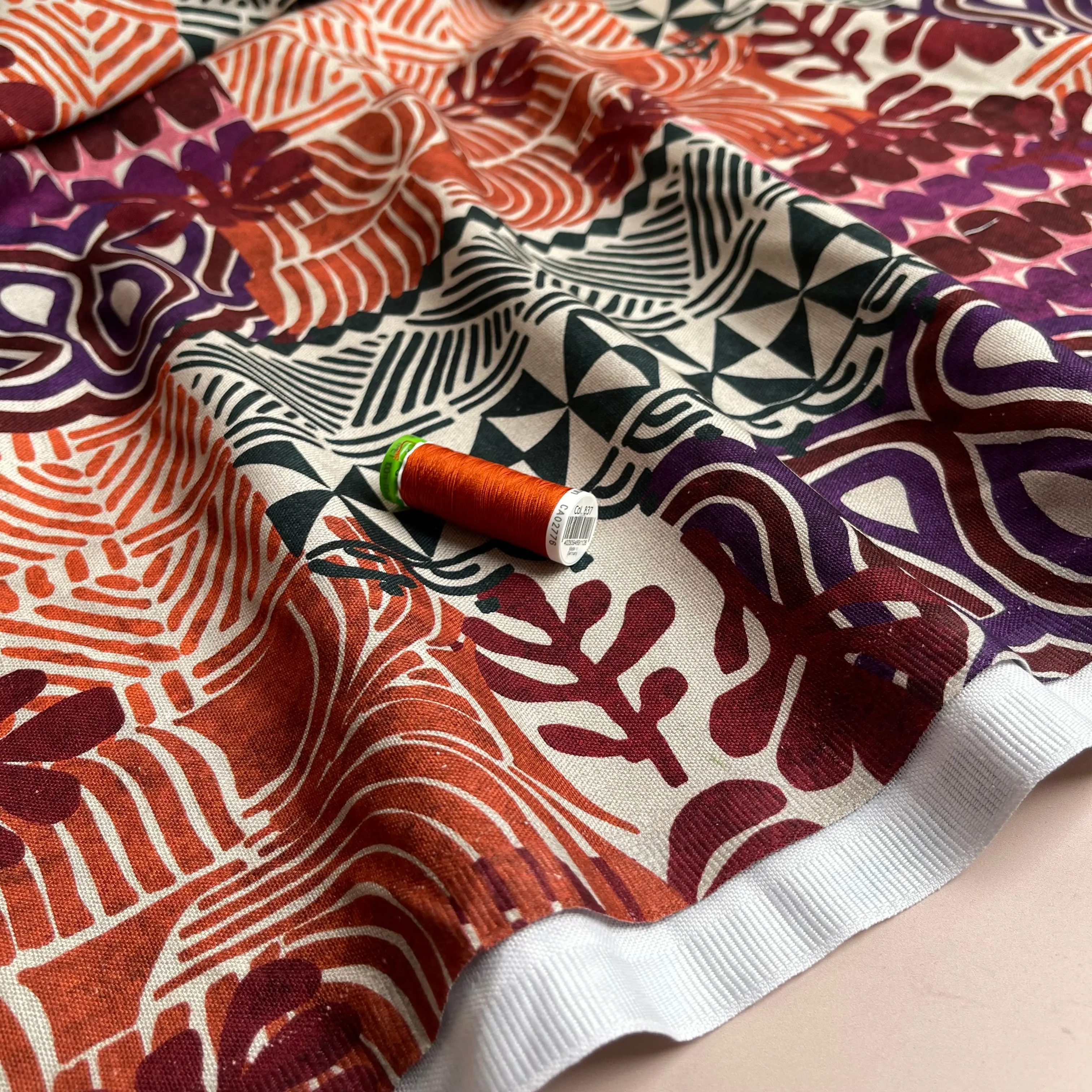 Painted Aztec in Rust Cotton Canvas Fabric
