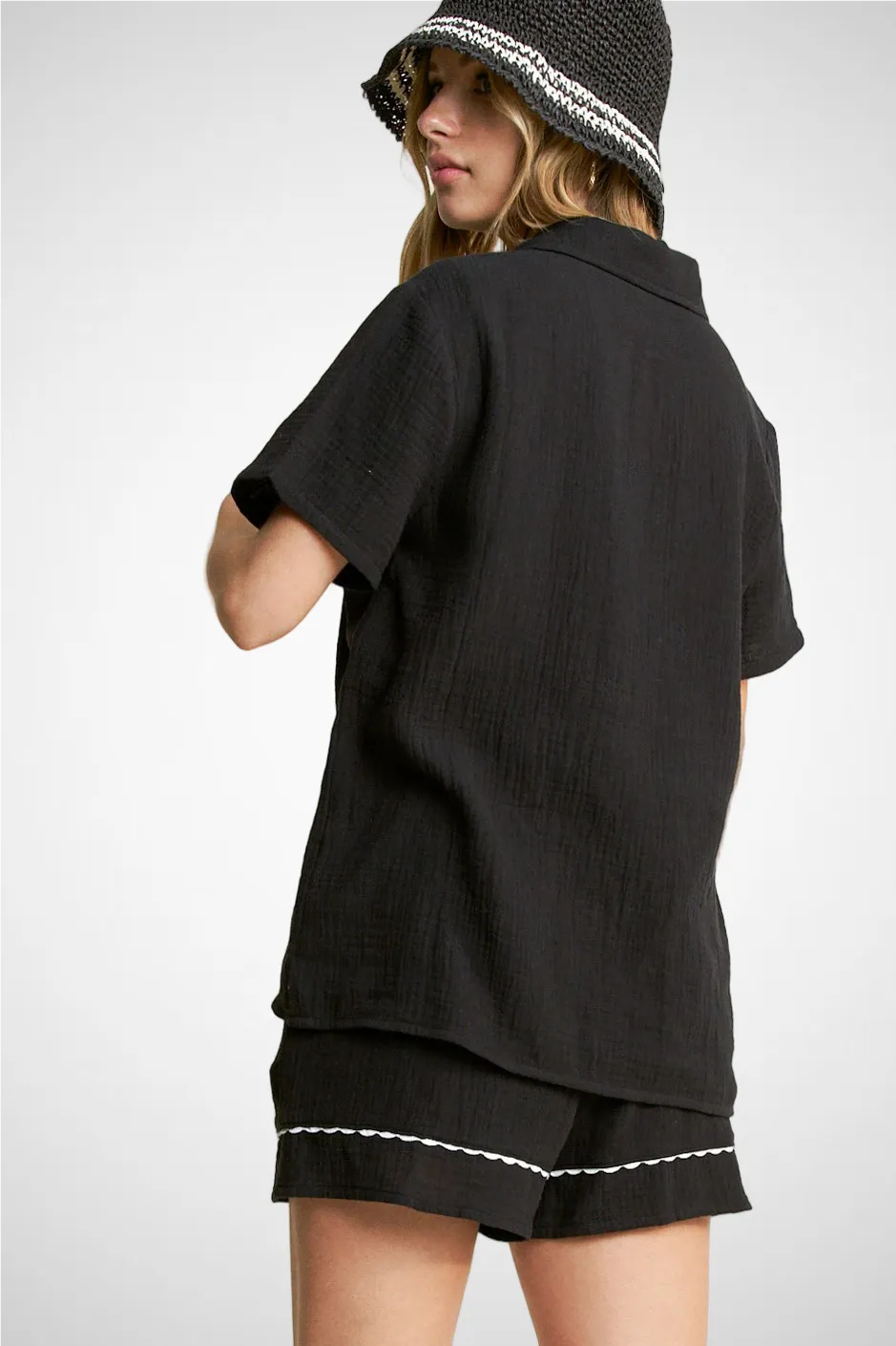 Palm Tree Embroidery Button Down Shirt