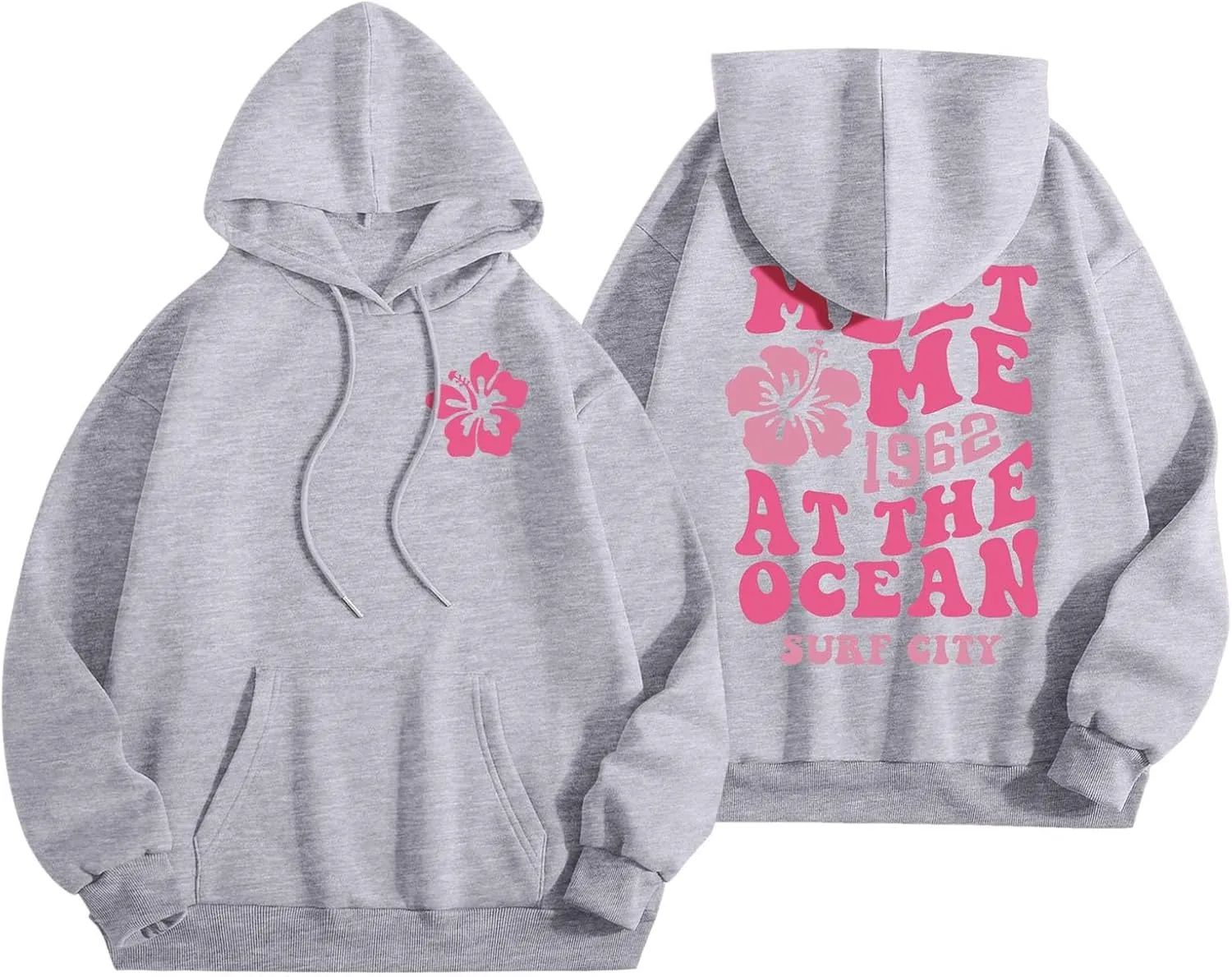 Preppy Hoodie Womens Pink pom Puff Hoodie Y2K Preppy Oversized Sweatshirt for Teen Girls Long Sleeve Drawstring Pullover Hoodies Today Deals Prime IZ05-Grey Large