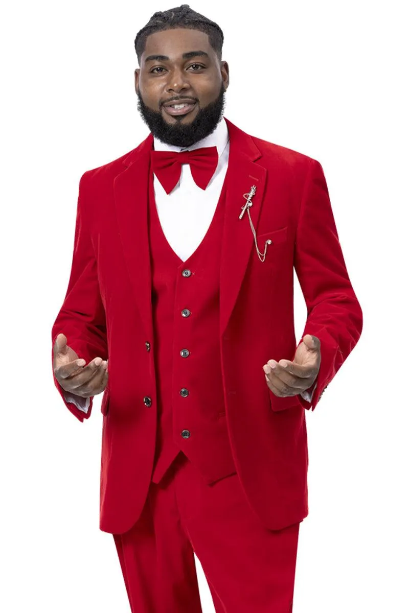 "EJ Samuel Red Velvet Vested Suit with Stylish Two Button Closure"