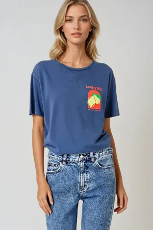 Relaxed Fit T-Shirt With La Dolce Vita Print In Navy Blue