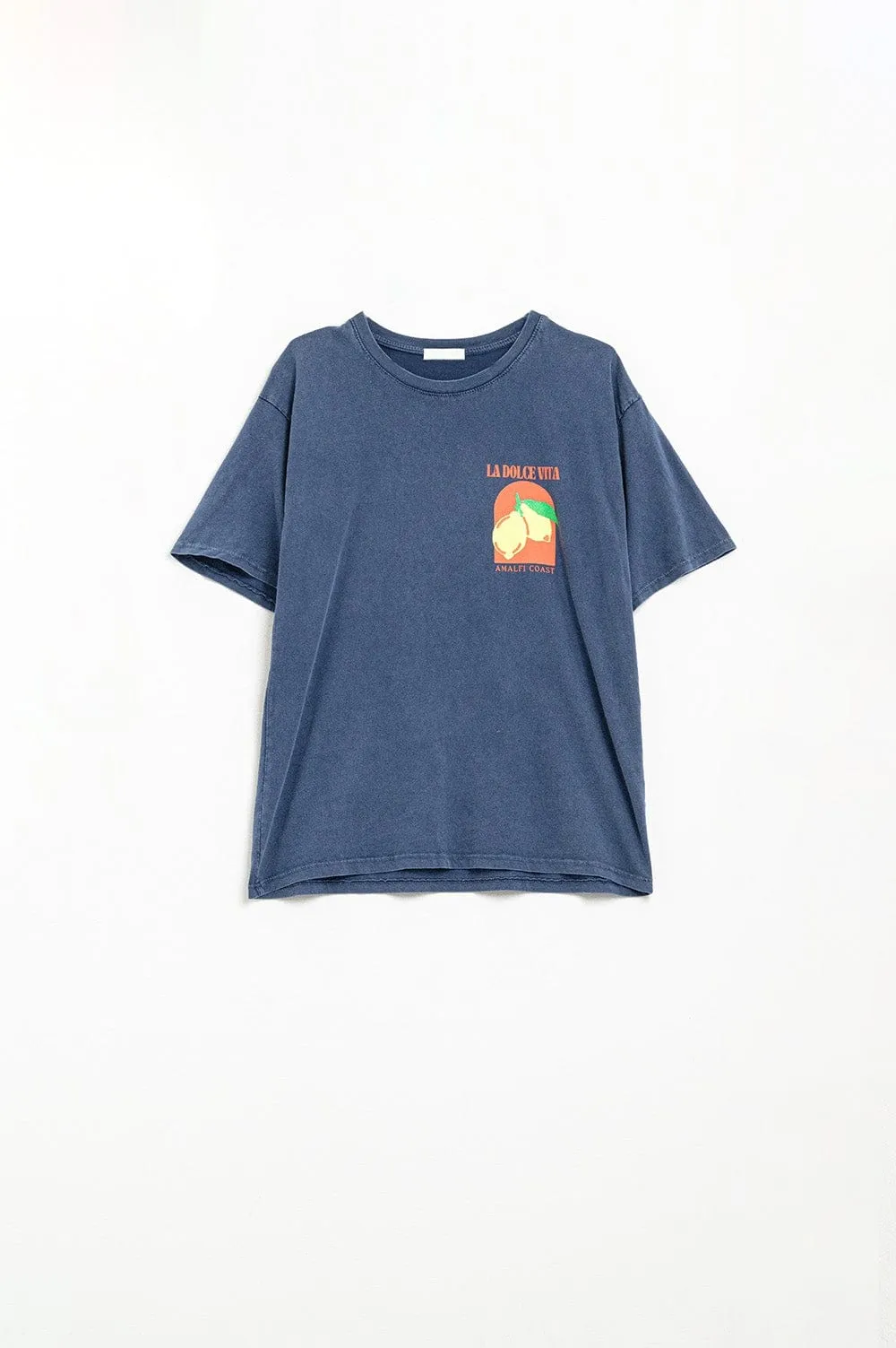 Relaxed Fit T-Shirt With La Dolce Vita Print In Navy Blue