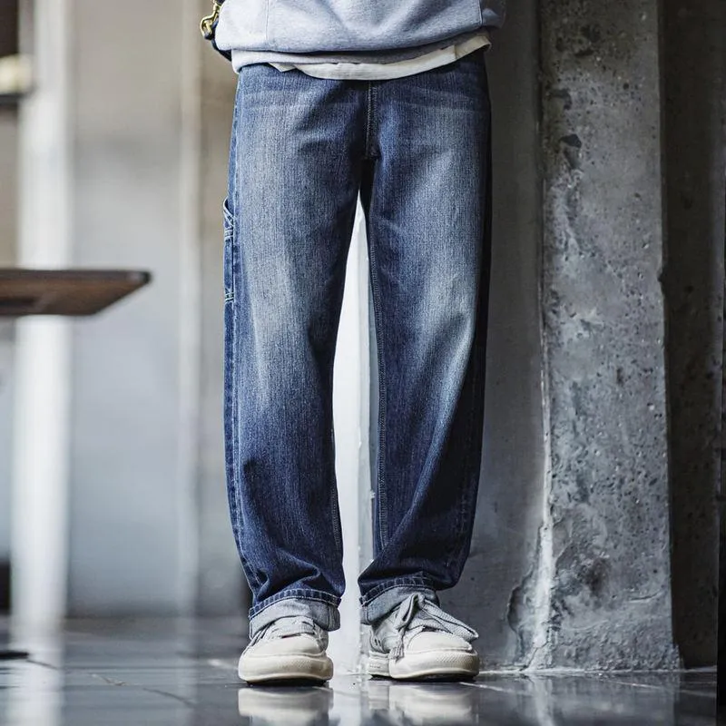 Retro Blue Washed Denim Jeans for Men