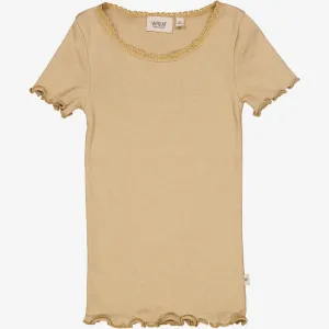 Rib T-Shirt Lace SS - latte