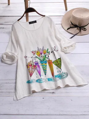Round Neck Pastoral Shirts & Tops