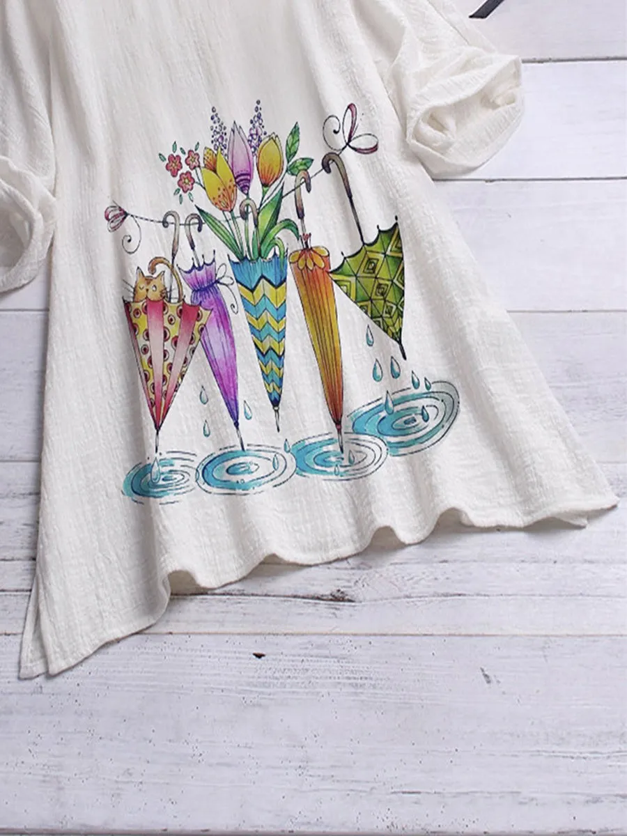 Round Neck Pastoral Shirts & Tops