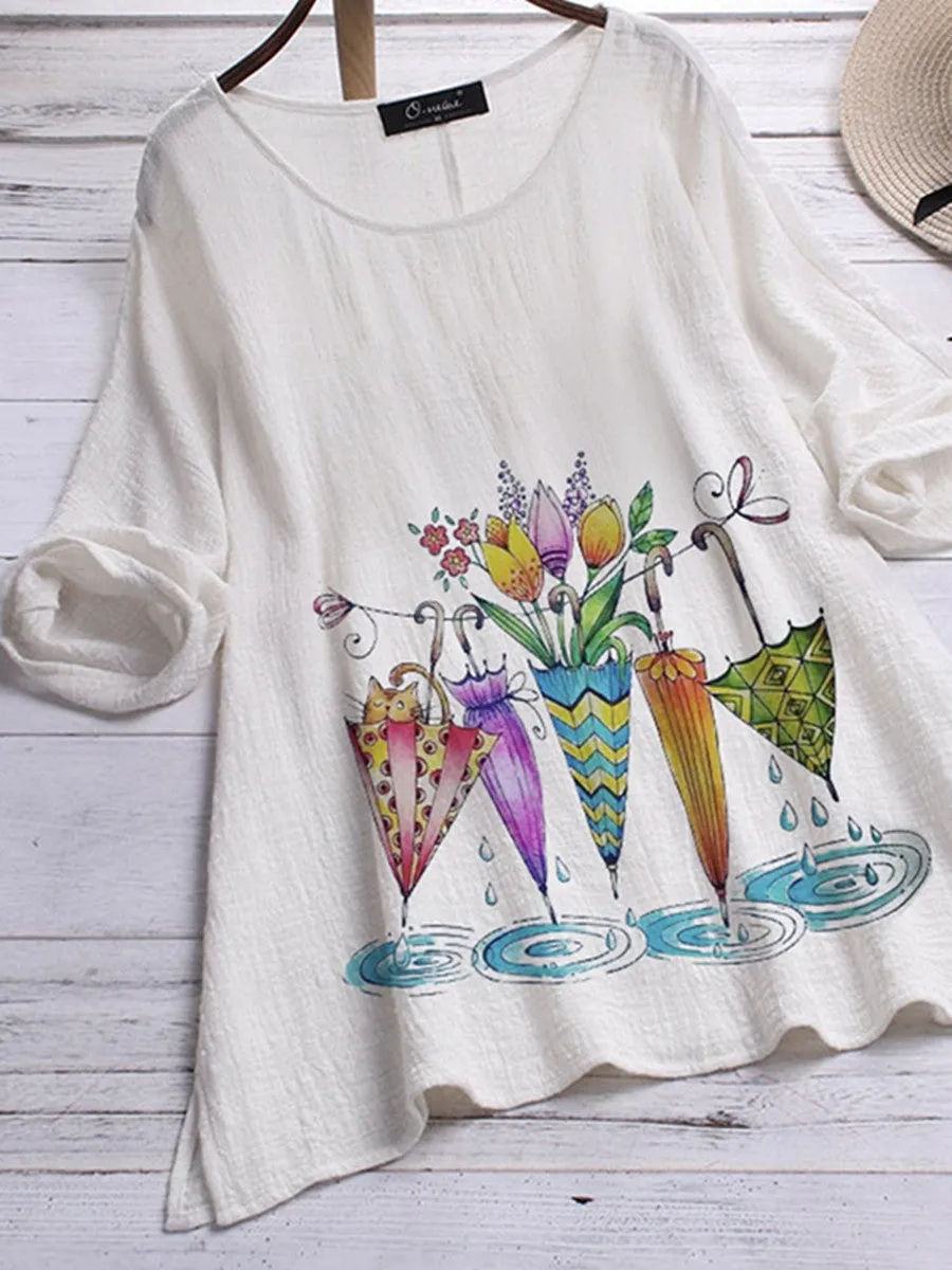 Round Neck Pastoral Shirts & Tops