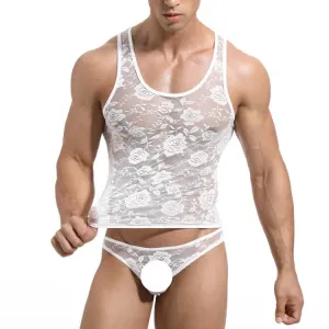 Sexy Lace Rose Tank Tops   Underwear Set
